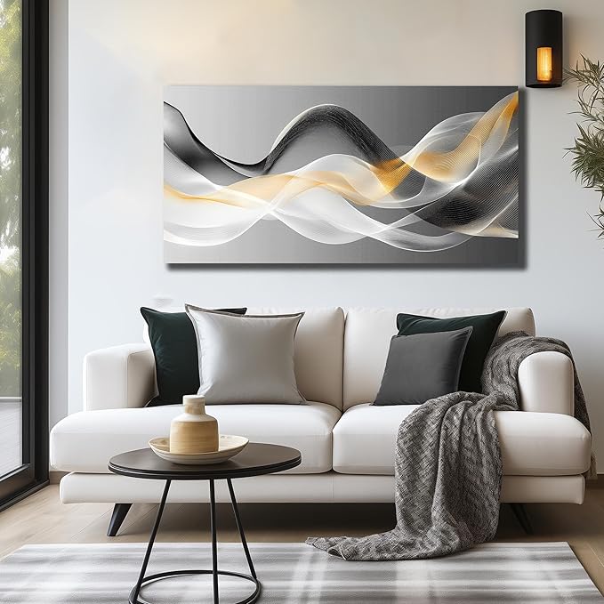 JuhaiArt Gold Wall Art Black Wall Decor Abstract Wall Decorations for Bedroom Office White Picture Artwork Modern Poster 20"x 40"