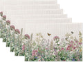 Vintage Wildflowers Placemats Set of 6,Butterfly Botanical Herbs Waterproof Heat Resistant Dining Table Plate Mat for Home Kitchen Dining Table 12x18Inch