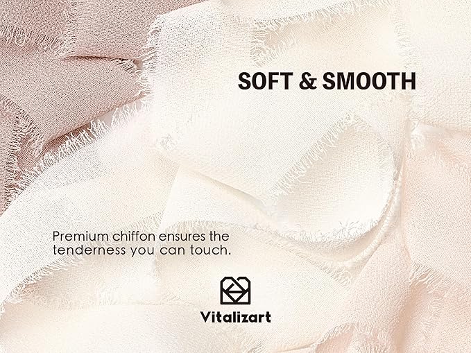 Vitalizart Chiffon Silk Ribbon 1" x 21 Yd Nude & White Fringe Fabric Package (3 Rolls * 7 Yd) for Wedding Invitations Bridal Bouquets Decorations Gifts Wrapping & Bow Making