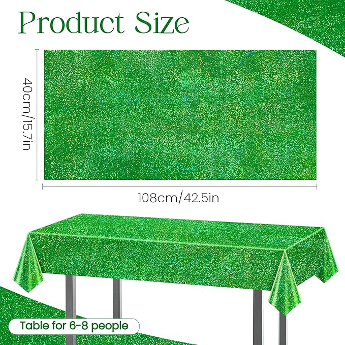 1 pcs Green Holographic Laser Tablecloth 40" x 108" Christmas Table Cloth Shimmer Shining Plastic Metallic Table Cover for Jungle Safari Wild One Baby Shower Birthday Party Decoration Supplies