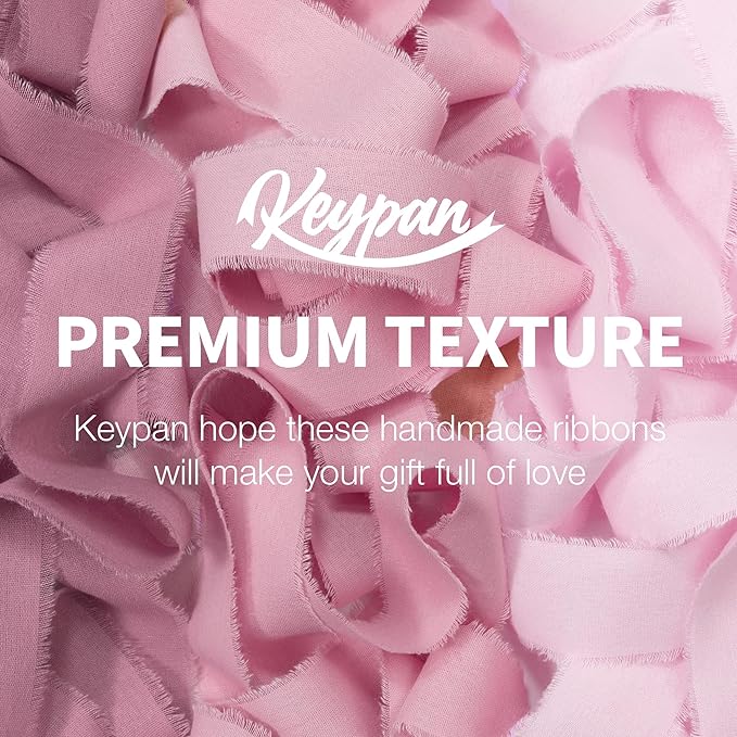 Dusty Rose Pink Ribbon 1-1/2 x 15 Yards Handmade Cotton Frayed Fringe Fabric Ribbons for Crafts Flower Bouquets Wedding Baby Shower Home DIY Decor