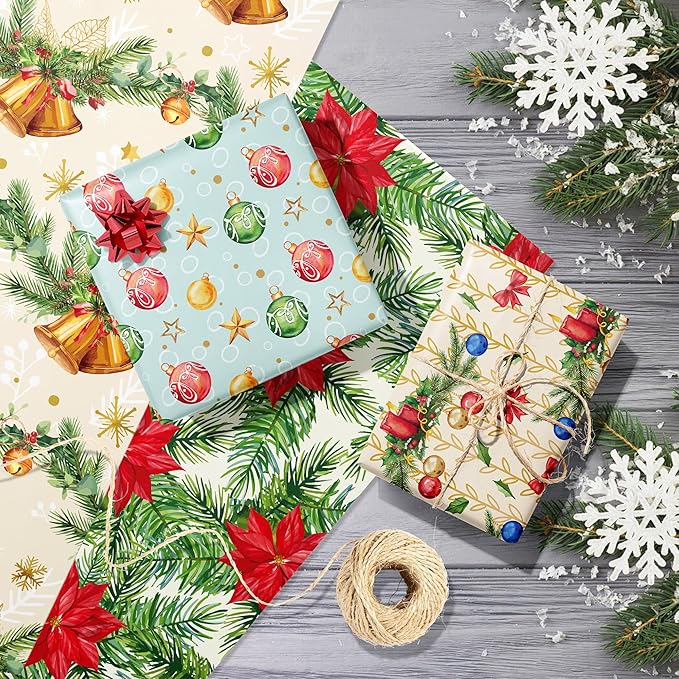 Anor Wishlife Christmas Wrapping Paper,Xmas Wrapping Paper Roll,Holiday Wrapping Paper,20 * 27inch Christmas Party Decorations for Office,Home,Classroom(12pcs)