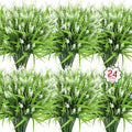 Ouddy Decor 24 Bundles Artificial Flowers for Outdoors, Fake Lavender Flowers Monkey Grass Faux Plastic Plants Shrubs UV Resistant for Porch Garden Window Box Office Home Decorations, White