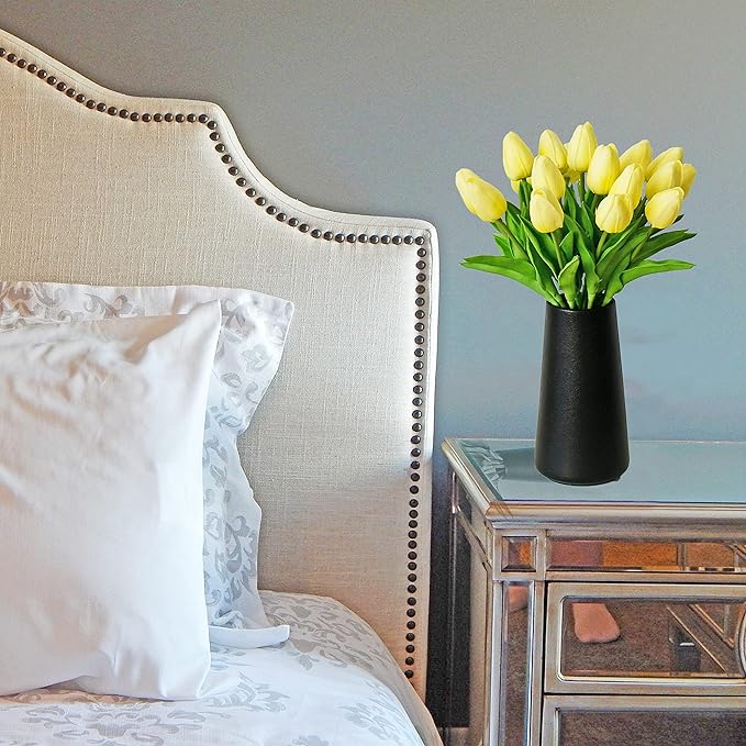 Mandy's Artificial Tulips 20 Stems Light Yellow PU Faux Flowers for Thanksgiving and Christmas Decorations Wedding Home Decor 13.5 Inch