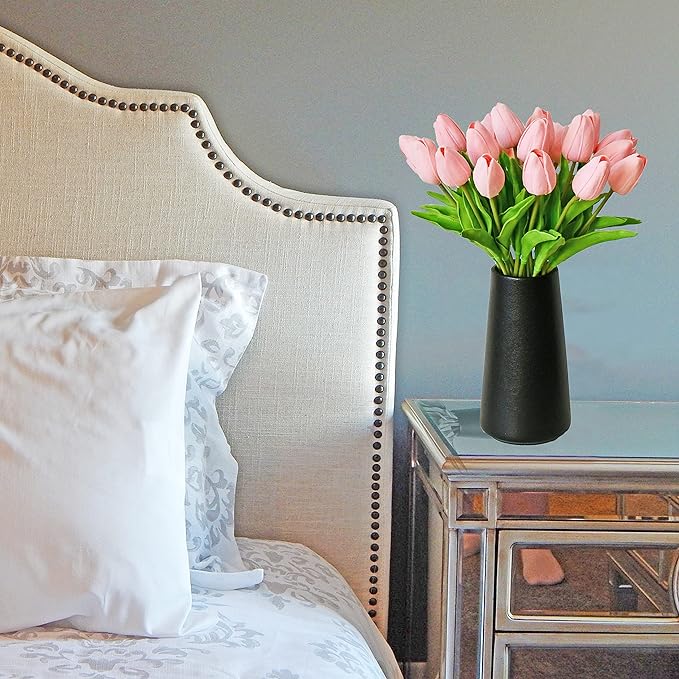 Mandy's Artificial Tulips 20 Stems Light Pink PU Faux Flowers for Thanksgiving and Christmas Decorations Wedding Home Decor 13.5 Inch