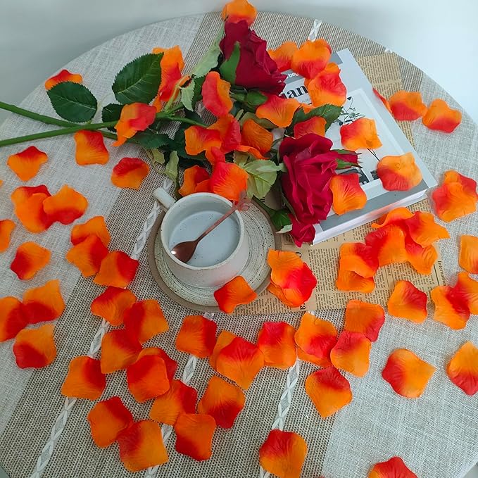 Separated 1000 PCS Artificial Gradient Orange Red Rose Petals, Sunset Flower Petals,Orange Flower Girl Petals for Wedding Decor,Romantic Night for her Set(Ready-to-use)