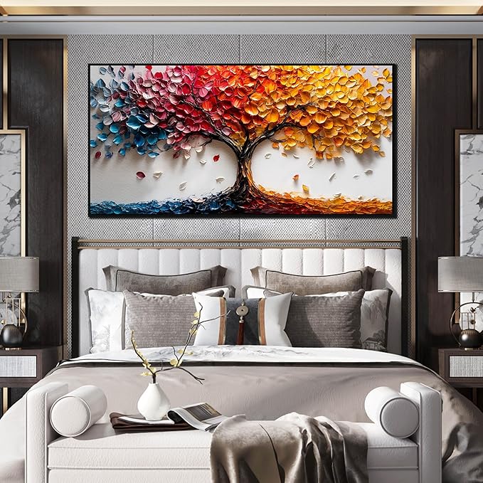 Colorful Tree Wall Art for Living Room - Tree of Life Wall Decor Office - Large Framed Wall Art Size 29" x 59"