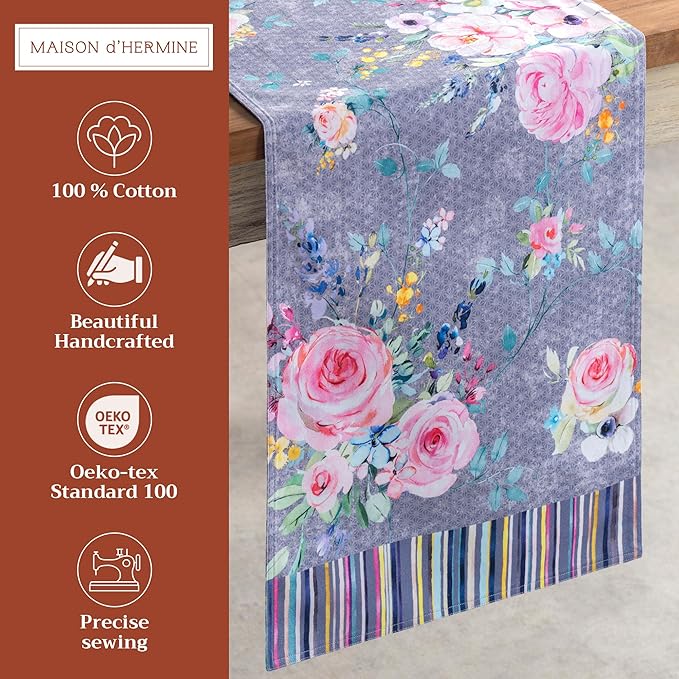 Maison d' Hermine Table Runner 100% Cotton Double Layer Table Runners 108 inches Long Decorative for Home Dining Party Wedding Bridal Shower Spring Summer (Sweet Rose Lavender - Lush, 14.50" x 108")