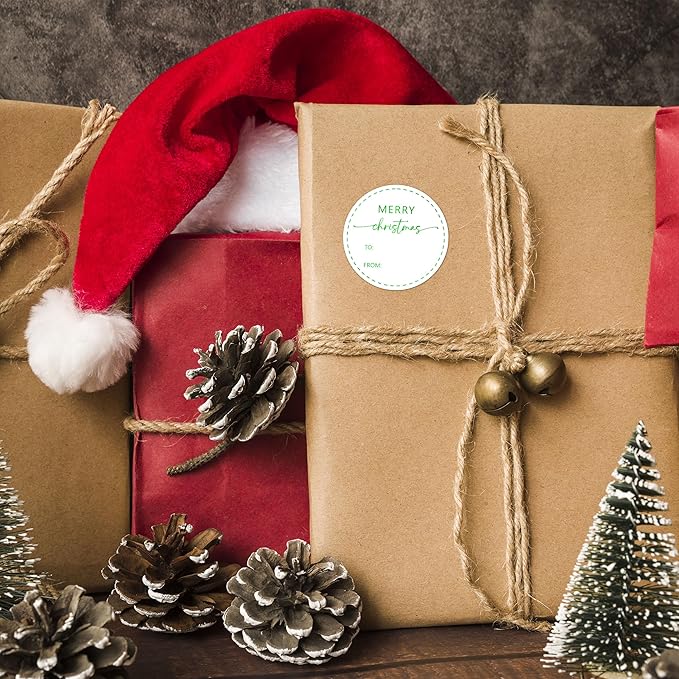 Green Merry Christmas Gifts Tags Stickers, 30 Pcs Christmas Name Tags for Gifts, 2.5x2.5 Inch Holiday Presents Sticker Labels, Festive Chrismas Name Tag for Gift Wrapping Bags Classroom-D27