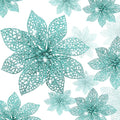 Boao Teal 24 Pieces Poinsettia Flower Christmas Glitter Artificial Poinsettia with Clips Christmas Tree Ornament Decorations for DIY Xmas Wreath Holiday Home Party Decor, 3/4/6 Inches