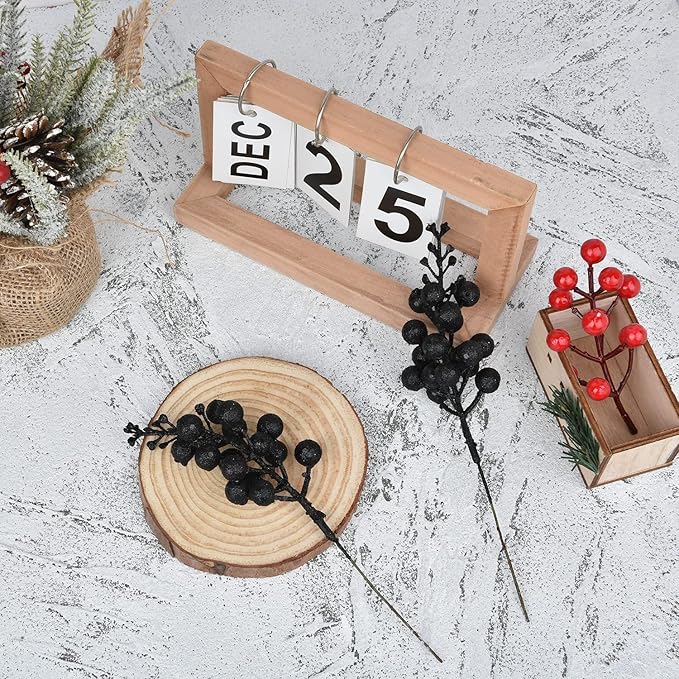 DearHouse 14 Pack Christmas Glitter Berries Stems, 7.8Inch Artificial Christmas Picks for Christmas Tree Ornaments, DIY Xmas Wreath, Crafts, Holiday and Home Decor (Black)