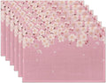 Japanese Cherry Blossom Placemats Set of 6 Washable Table Mats for Kitchen Dining Table,Heat-Resistant Pink Flowers Place Mats for Indoor Outdoor Party Holiday Decoration