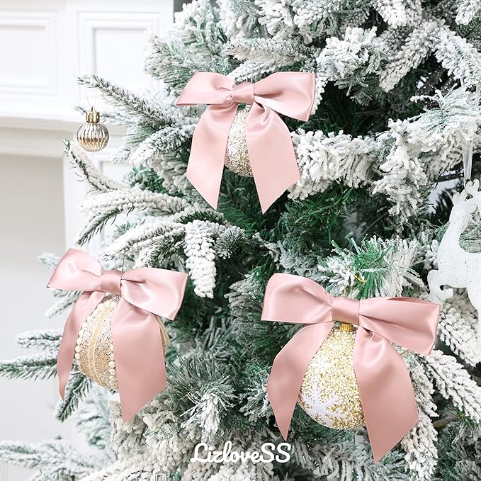 Dusty Rose Satin Ribbon Twist Tie Bows 5 Inch Pre-Tied Dusty Pink Gift Bows for Crafts, Treat Bags, Party Favors, Wedding, Baby Shower, Candy Apple, Christmas Tree (36 Pack)