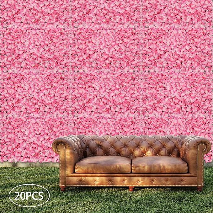 Flower Wall Panel Floral Backdrop,20Pack Pink Flower Wall Decor,Silk Rose Wall, Artificial Flower Wall Backdrop Faux Flower Panel for Wedding