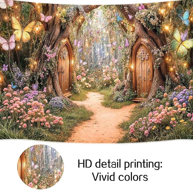 12X10ft Enchanted Forest Backdrop Fairy Tale Magic Garden Wonderland Floral Butterfly Photography Background for Kids Girls Baby Shower Birthday Party Decoration Cake Table Photo Booth Props