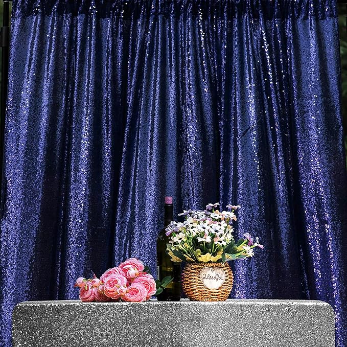 Navy Blue Sequin Backdrop Curtains Glitter Drapes 2FTx8FT 2 Panels for Wedding Birthday Party Decorations Bridal Baby Shower Party Supplies Sparkly Photography Background