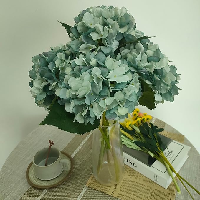 Fall Blue Hydrangea Artificial Flowers,6Pcs Faux Fall Hydrangea Flowers,Artificial Hydrangeas Flowers with Stems,Fake Hydrangeas,Silk Hydrangeas Flowers with Stems for Home Decor (Fall Blue)