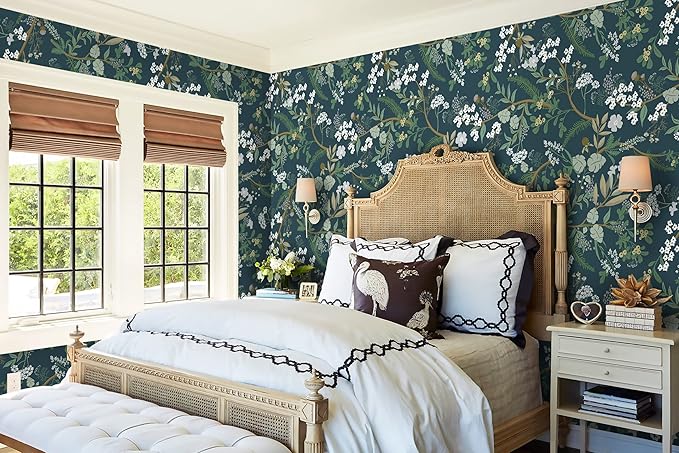 Guvana 197"x16.14" Green Peel and Stick Wallpaper Floral and Leaf Wallpaper Vintage Contact Paper Plants/Leaves/Flower Wall Paper Self Adhesive Removable Wallpaper for Livingroom Accent Room Decor