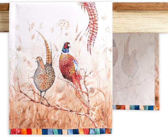 Maison d' Hermine Table Runner 100% Cotton Single Layer Table Runners 90 inches Long for Thanksgiving Christmas Decorations Home Kitchen Dining Party Wedding (Faisan D'Automne, 14.5" x 90")
