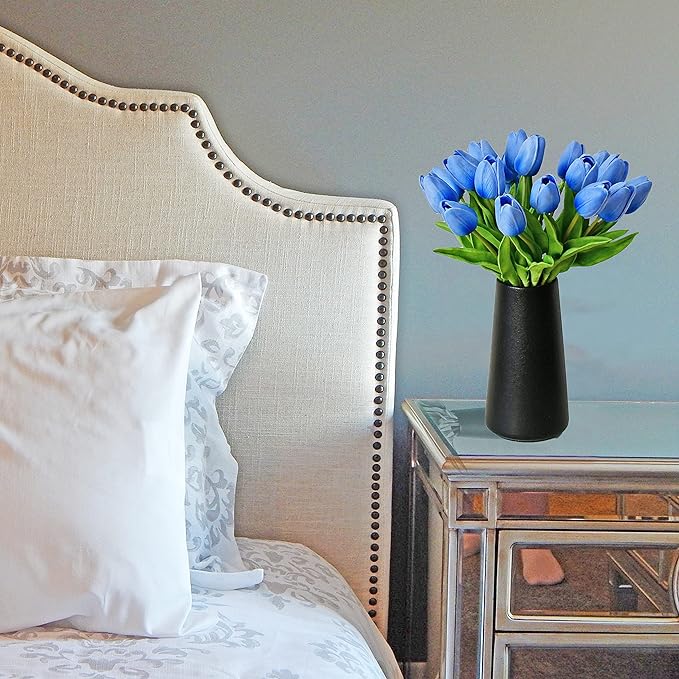 Mandy's Artificial Tulips 20 Stems Light Blue PU Faux Flowers for Thanksgiving and Christmas Decorations Wedding Home Decor 13.5 Inch