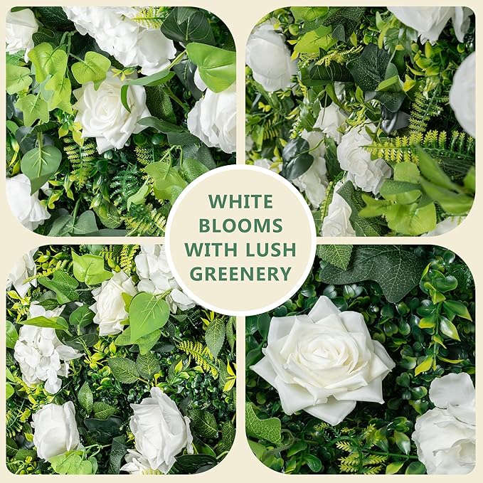 Large Size 8×8 Ft 3D Artificial Flower Wall Panels, Quick Assembly Storage White Floral Greenery Fake Backdrop Fence Screen for Wedding Baby Show Birthday Party Indoor Outdoor Garden Home Decor