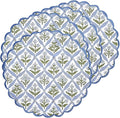Ridhi Light Steel Blue Bo-ho Round Place Mat Easter Floral Cotton Washable Placemats 15" Round Embroidery Block Print Table Mat Pack of 8-15 Inch Round