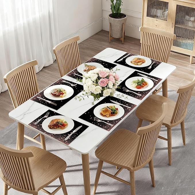 Pink Glitter Heart Placemats Set of 6,Dinner Table Mats Non-Slip Washable Mats for Kitchen Dinner Party Tablemat 12x18Inch