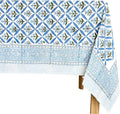 ATOSII Netta Blue 100% Cotton Rectangle Summer Tablecloth, Handblock Floral Print Linen Table Cloth for Kitchen Dining I Parties, Weddings, Outdoors, Decor 60 X 90 Inches, 6 Seater
