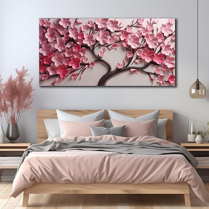 Pink Flower Wall Art for Bedroom Women Tree Prints Wall Art for Living Room Large Artwork for Wall Office Size 29 x 58 Inch