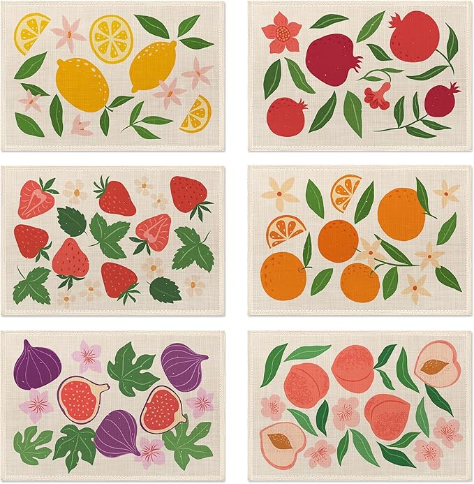 Tropical Fruit Placemats Set of 6, Boho Colorful Table Mats, Washable Heat Resistant 12×18 Inch Place Mats for Kitchen Dining Fun Decor