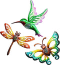 Hummingbird Butterfly Dragonfly Metal Wall Art Decor, Wall Christmas Decoration Hanging for Home Living Room Bedroom Garden Porch Patio Balcony Ornament for Indoor Outdoor, 3 pack 9 inch