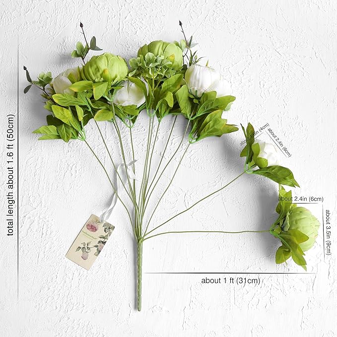 FiveSeasonStuff Vintage Artificial Peonies Silk Peony Flowers and Hydrangeas for Wedding Bridal Home Décor – Beautiful Floral Centerpiece Arrangement 2 Bouquets (Country Rustic Brown Beige Green Mix)