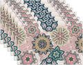 Spring Summer Floral Placemats Set of 6,Washable Heat Resistant 12×18 Inch Linen Table Mats Blooming Flowers Mandala Place Mats for Party Outdoor Dining