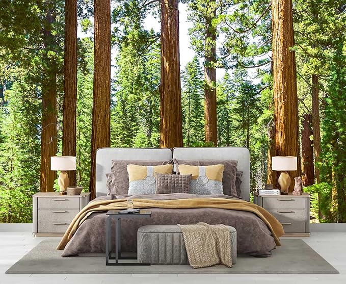 WFBHUA-Redwood Forest Wall Mural Peel and Stick Green Woods Landscape Self Adhesive Wallpaper for Living Room Bedroom 137"x100"