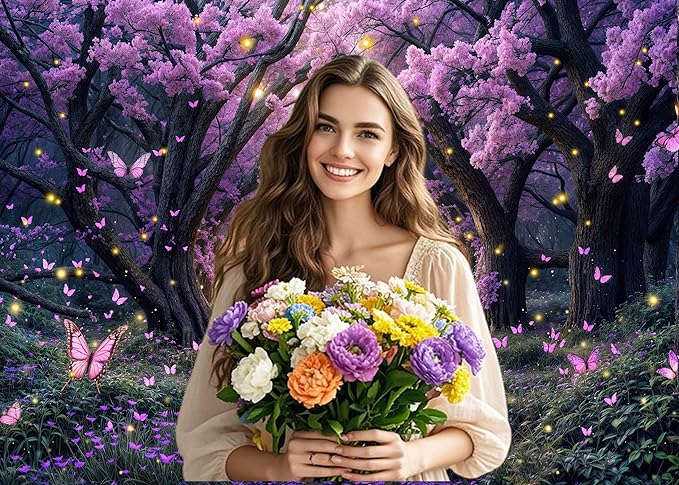 15X10ft Enchanted Forest Backdrop Fairy Tale Purple Wonderland Garden Tree House Floral Butterfly Photography Background for Kids Girl Baby Shower Birthday Party Decoration Banner Booth Props