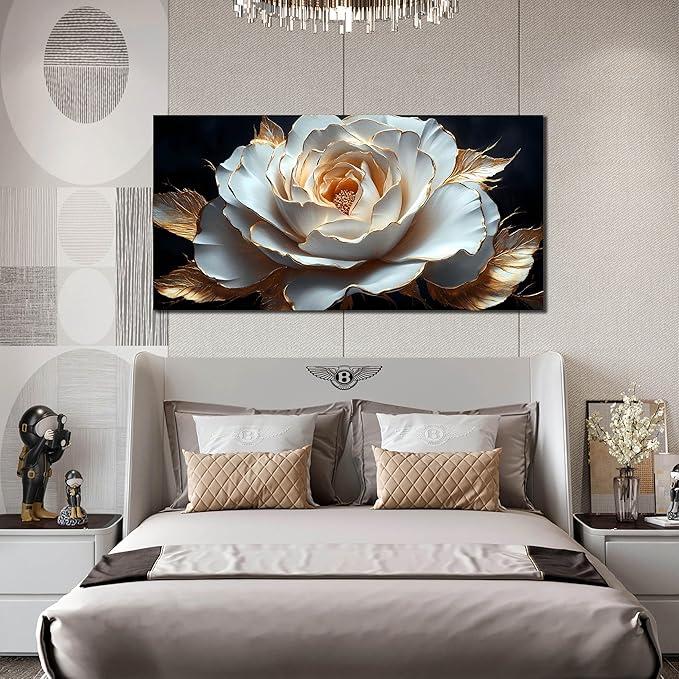 Large White Flower Canvas Wall Art for Living Room Bedroom Home Office Black and White Flower Picture Modern Canvas Prints Framed Wall Decor Artwork Size 29x59