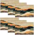 Southwestern Placemats Set of 6, Colorful Art Place Mats, Rustic Mountain Painting Dining Table Mats, Washable Abstract Modern Placemats for Kitchen Dining Room 18L'' × 12W''