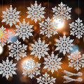 RECUTMS 40 Piece Glitter Snowflake Plastic Ornaments - Silver & White, 4 Inch Snowflake Hanging Decorations for Christmas Tree