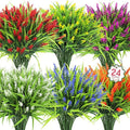 Ouddy Decor 24 Bundles Artificial Flowers for Outdoors, Fake Lavender Flowers Monkey Grass Faux Plastic Plants Shrubs UV Resistant for Porch Garden Window Box Office Home Decorations, Mixed