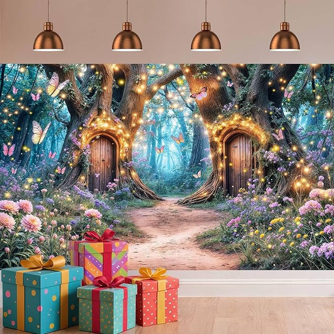 15X10ft Enchanted Forest Backdrop Fairy Enchanted Wonderland Garden Floral Butterfly Photography Background for Kids Girls Baby Shower Birthday Party Decoration Banner Cake Table Photo Booth Props