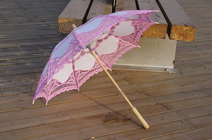 Handmade Pink and White Lace Parasol Umbrella Wedding Bridal 30 Inch Adult Size