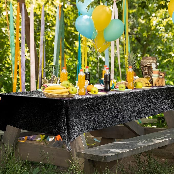 6 Pcs Black Holographic Laser Tablecloths Iridescence Shiny Table Covers 40" x 108" Foil Rectangle Table cloths for Halloween Baby Shower Undersea Ocean Birthday Party Winner Wedding Party Décor
