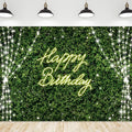 Riyidecor Green Happy Birthday Backdrop Polyester Fabric for Woman Grass Neon Leaf Rustic Spring Leaves Plant Botanical Nature 7Wx5H Feet Lights Photography Background Birthday Photo Studio Shoot