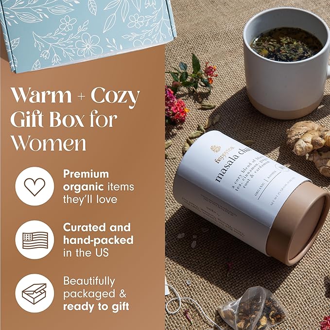 Unboxme Birthday Gift Basket for Women - Soothing Self Care Box with Fluffy Socks, Ceramic Mug, Chai Tea, Honey & Cinnamon for Mom, Sister, Friends and Coworkers