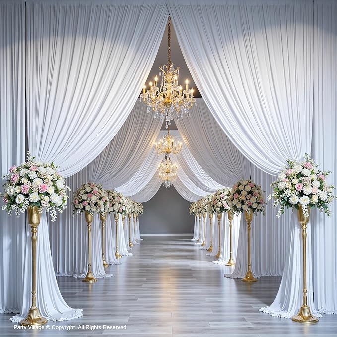 PartyVillage 10ft×15ft White Backdrop Curtain for Wedding Parties, 2 Panels Wrinkle Free 15 FT Long Polyester Photo Backdrop Drapes Back Drop Cloth for Birthday Photography Background