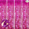 Keyali 4 Pack 3.3 * 8.3 ft Foil Curtain Metallic Tinsel Fringe Curtains Photo Booth Props Backdrop for Birthday Wedding Engagement Baby Shower Christmas Holiday Celebration Partyl,Hot Pink
