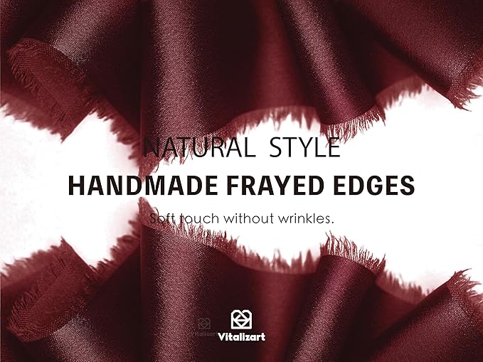 Vitalizart Silk Satin Ribbon 1 inch x 15 Yard Burgundy Red Handmade Frayed Ribbons for Gift Wrapping Baby Shower Wedding Bridal Bouquets Holiday Decor