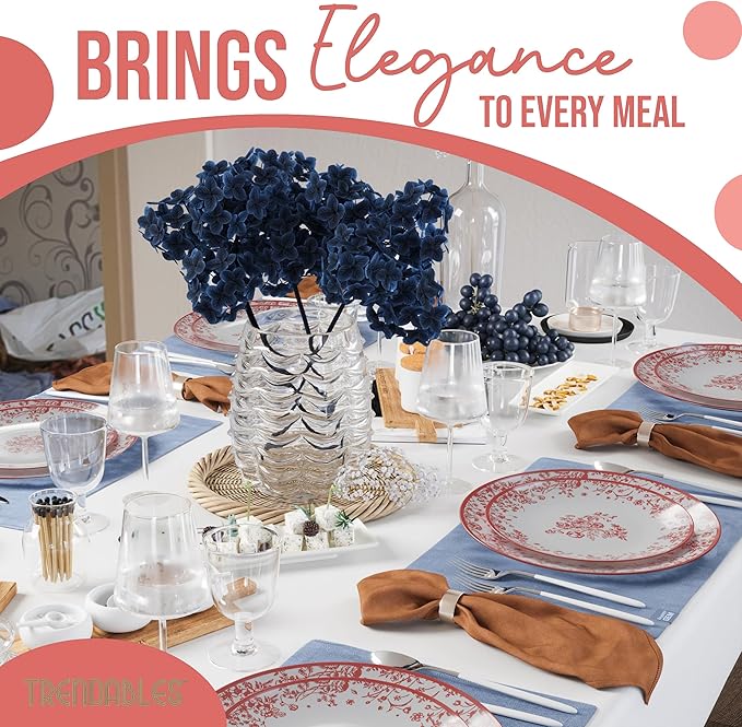 Trendables Plastic Plates For Party Supplies, Floral Disposable Plates For Party & Weddings 80 Pcs - 40 x 8 Dessert Plates & 40 x 10 Plastic Dinner Plates, Plate Set Disposable Dinnerware Sets