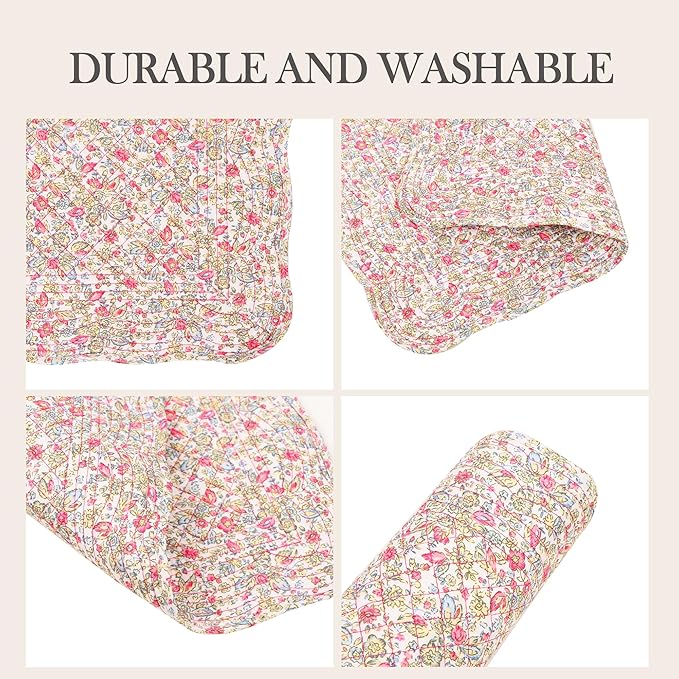 Quilted Placemats Set of 4 18"X13" Cotton Placemats Washable Cloth Table Mats for Kitchen Table (Floral Print)