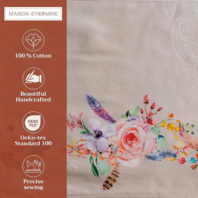 Maison d' Hermine Placemats Set of 4 100% Cotton Washable Cloth Place Mats, Reusable Table Mats for Kitchen Dining Decoration, Party, Wedding, Restaurant Spring/Summer (Ibiza - Beige, 13" x 19")